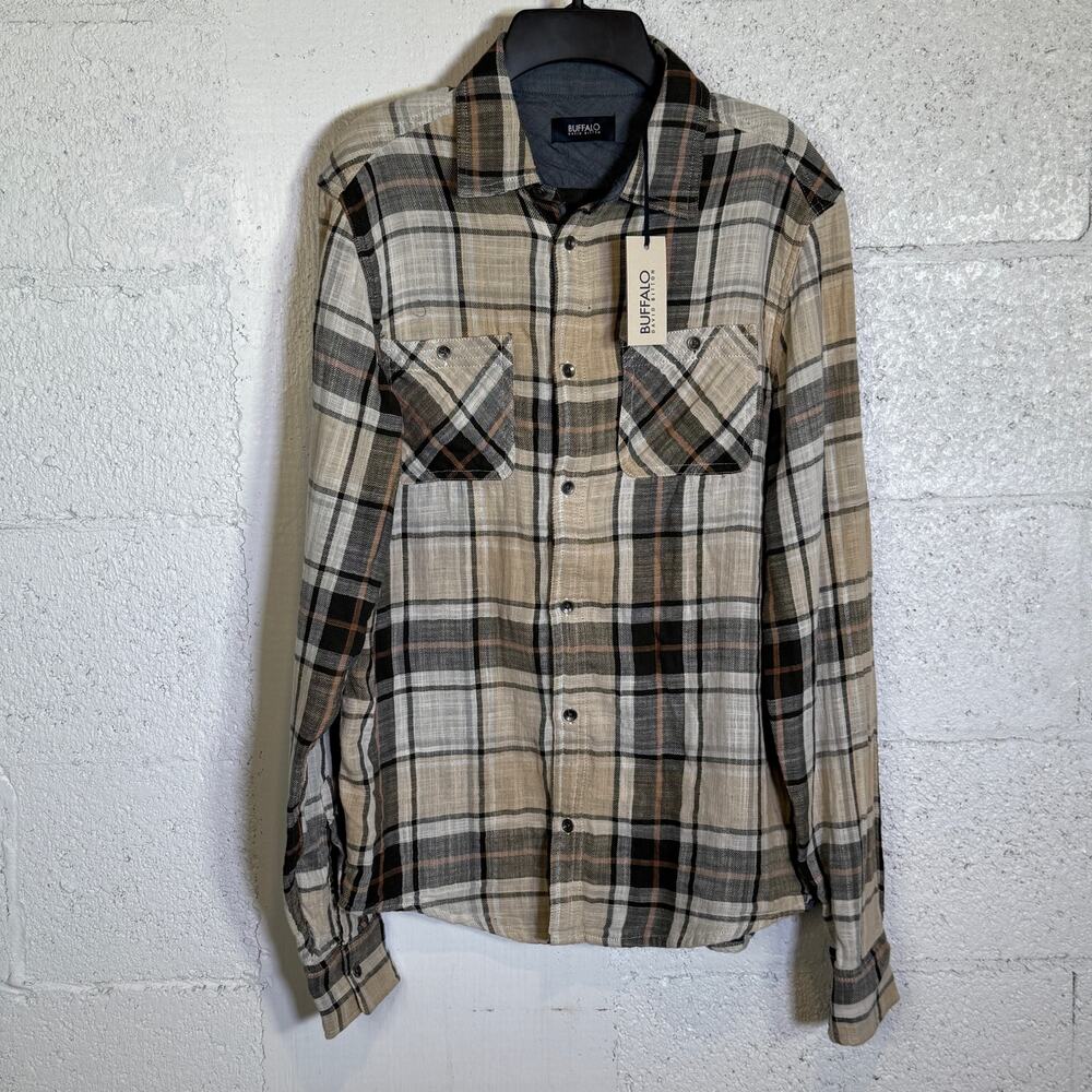 Buffalo David Bitton Men's Saolo Plaid Shirt Tan Small $80